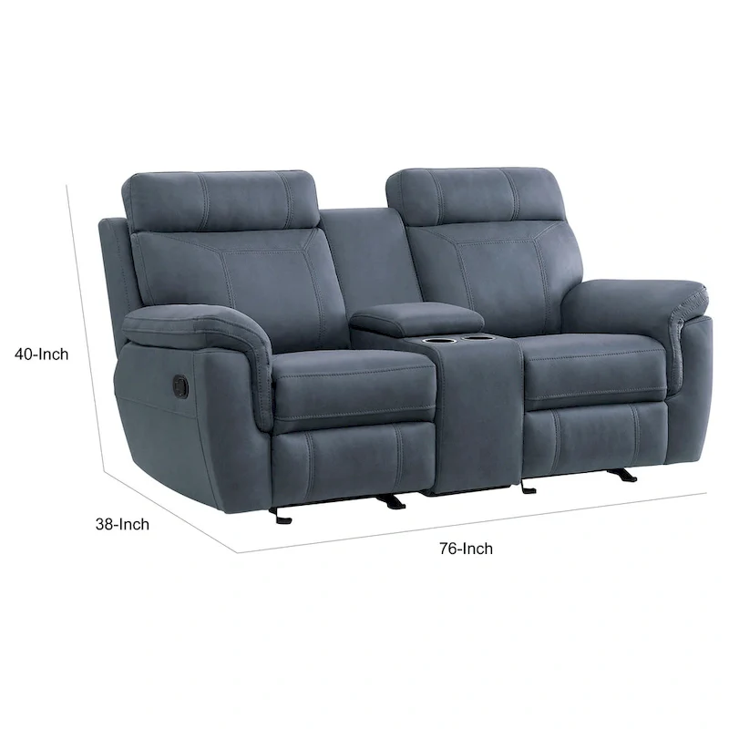 76-Inch Manual Glider Reclining Loveseat in Blue Microfiber with Solid Wood Frame