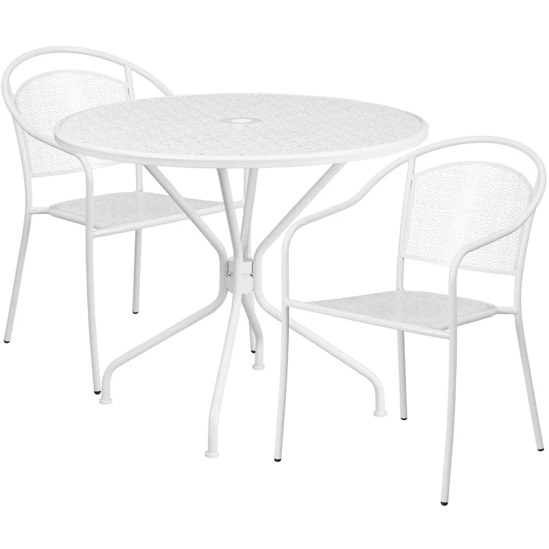 35-inch Round Steel 3-piece Patio Table Set with Round Back Chairs