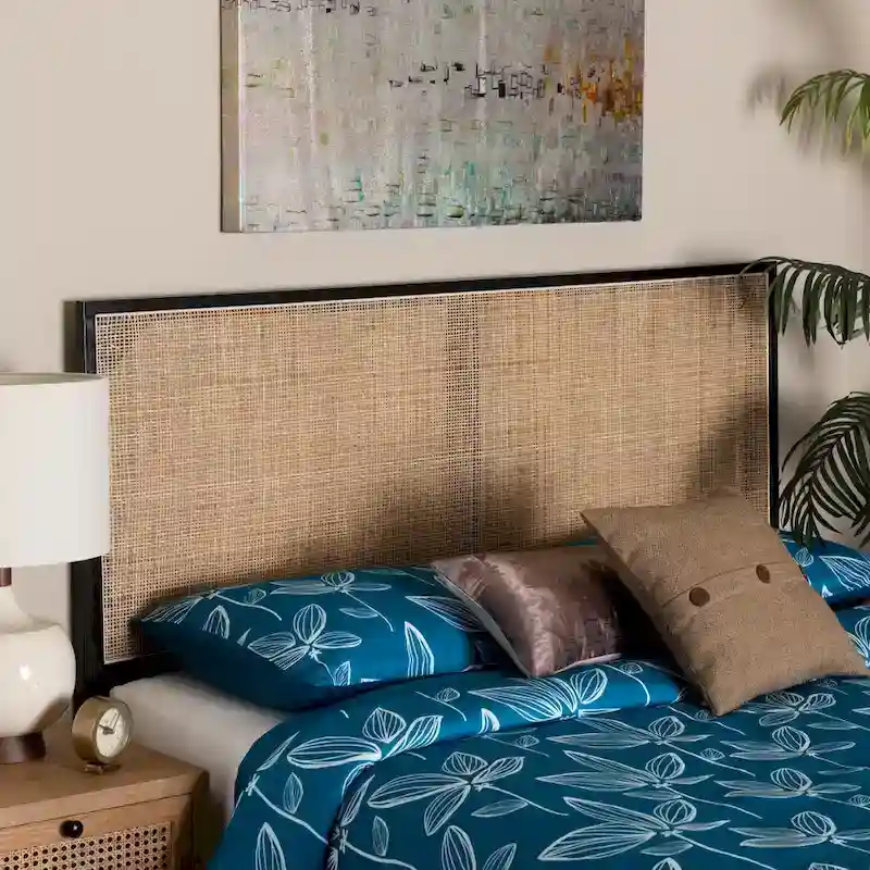 bali & pari Aurelia Modern Bohemian Bayur Wood and Natural Rattan Headboard