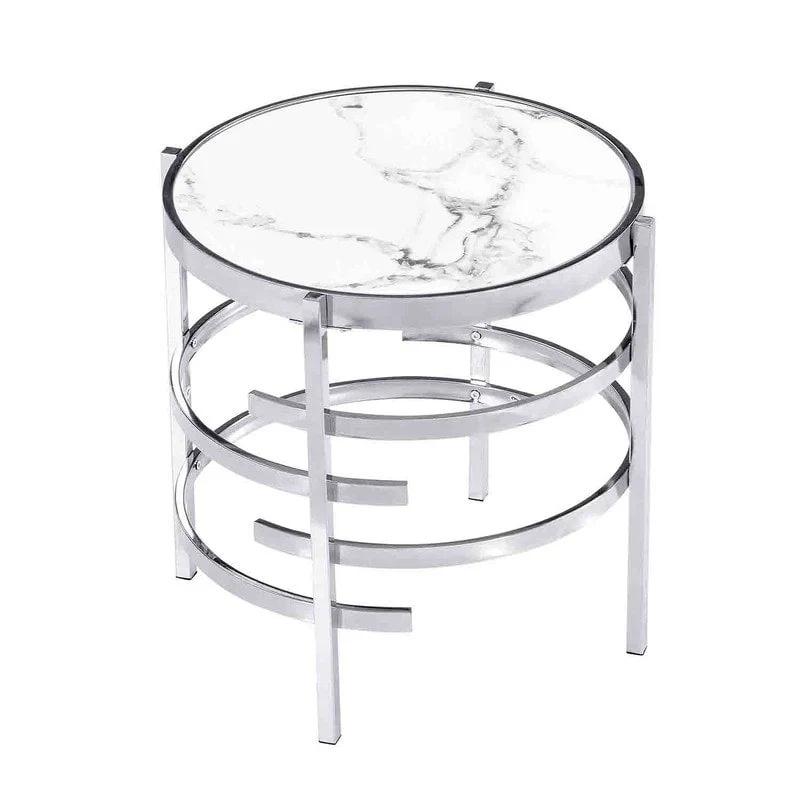 Grondin 20.67 Round End Table with Sintered Stone Table Top and Metal Frame, Modern Style Side Table with Non-Slip Foot Pads