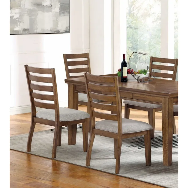 Set of 2pc Side Chairs Walnut Light Gray Ladder Back Chairs