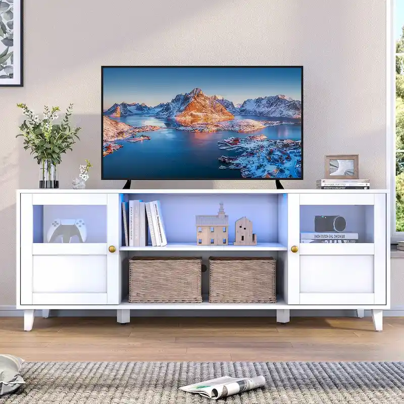 TV Stand Console Living Room Storage Shelves Entertainment Center with LED Lights - 59.7 in W * 22.6 in H * 16.1 in D