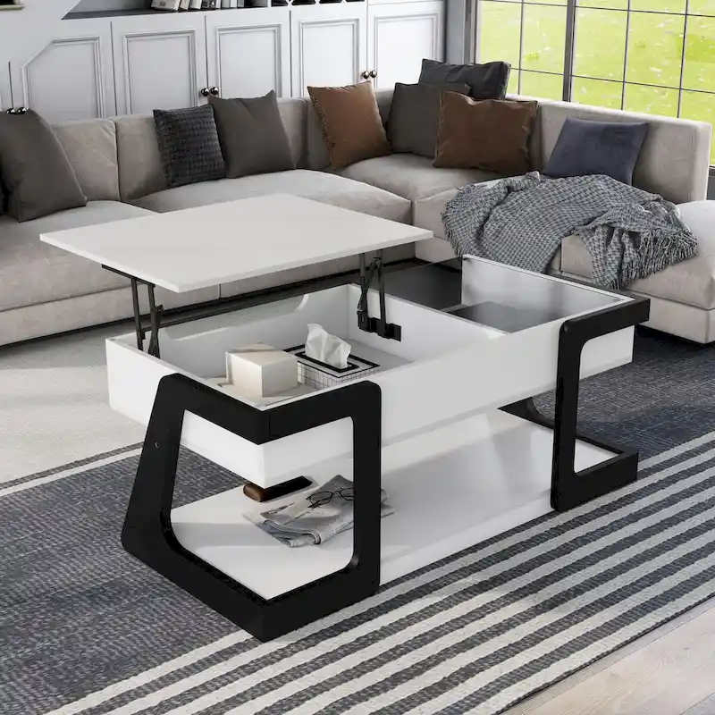 DH BASIC 2-Piece Modern White Lift-top Coffee Table and End Table Set by Denhour