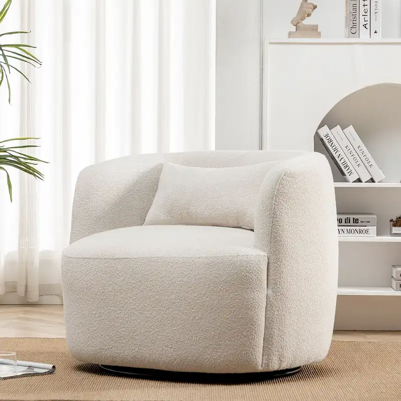 KINWELL 34 Poly Blend Boucle Fabric Upholstered Swivel Armchair