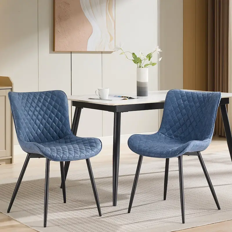 Living Dining Chairs Set of 2, Faux Leather Armless Side Chairs with Metal Legs