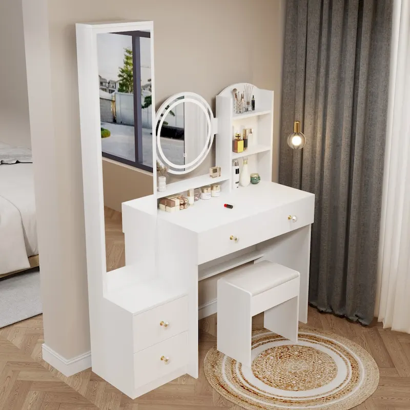 Makeup Vanity Desk with Mirror and Lights, Dressing Table for Bedroom
