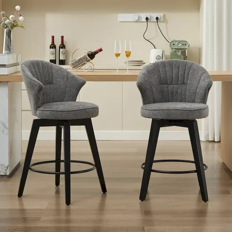 Swivel Bar Stools Set of 2, Upholstered Dining Room Chairs with Wide Backrest, Counter Height Chair with Metal Legs