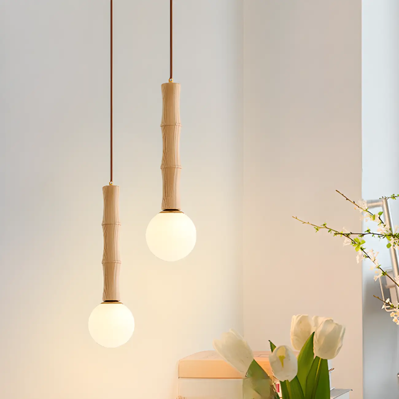 Modern Wood Pendant Light Globe Kitchen Island Fixture