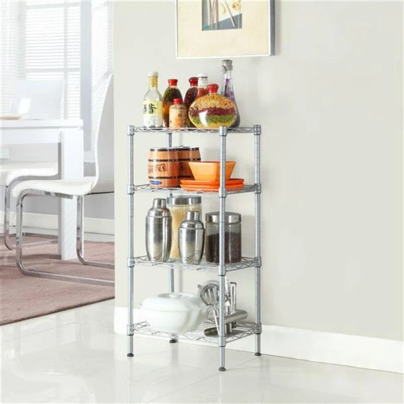 4-Tier Carbon Steel Freestanding Storage Rack – Silver Grey