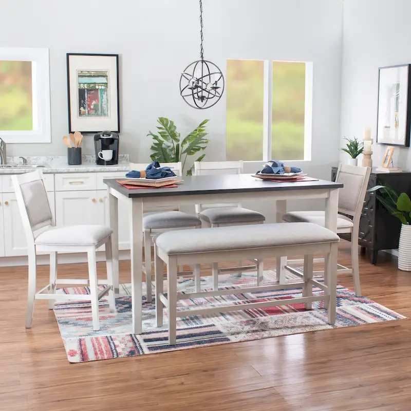 Mckee White Wood 6-Piece Counter Dining Set