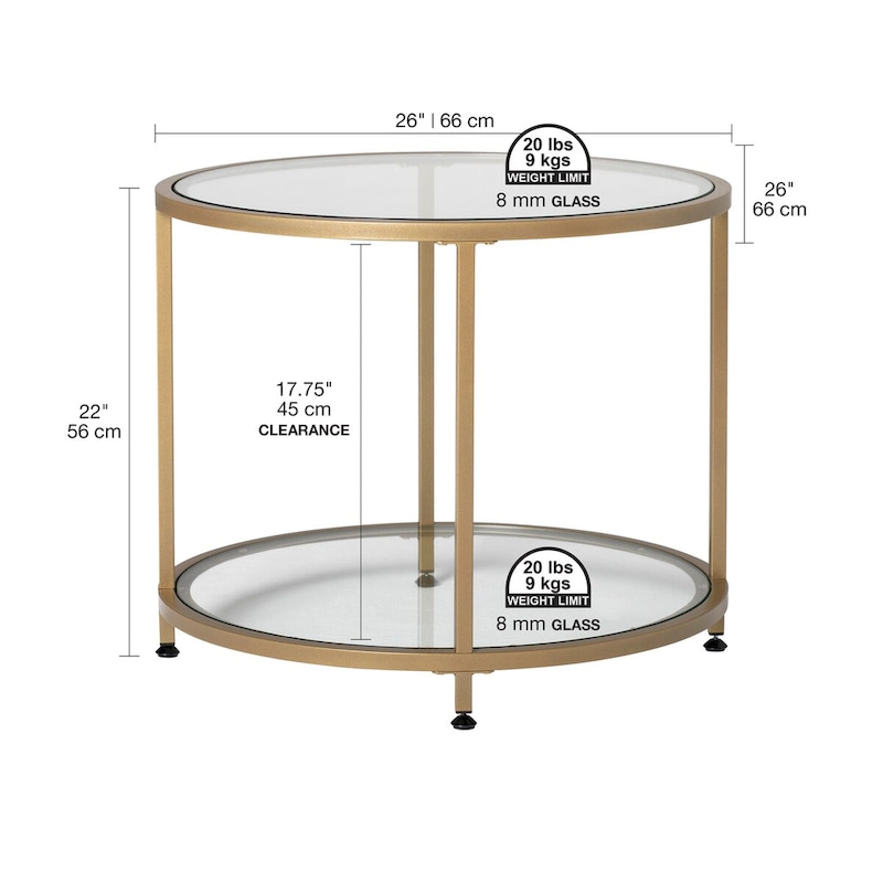 Carbon Loft Heimlich Glass with Metal Frame Round Modern Glass End Table