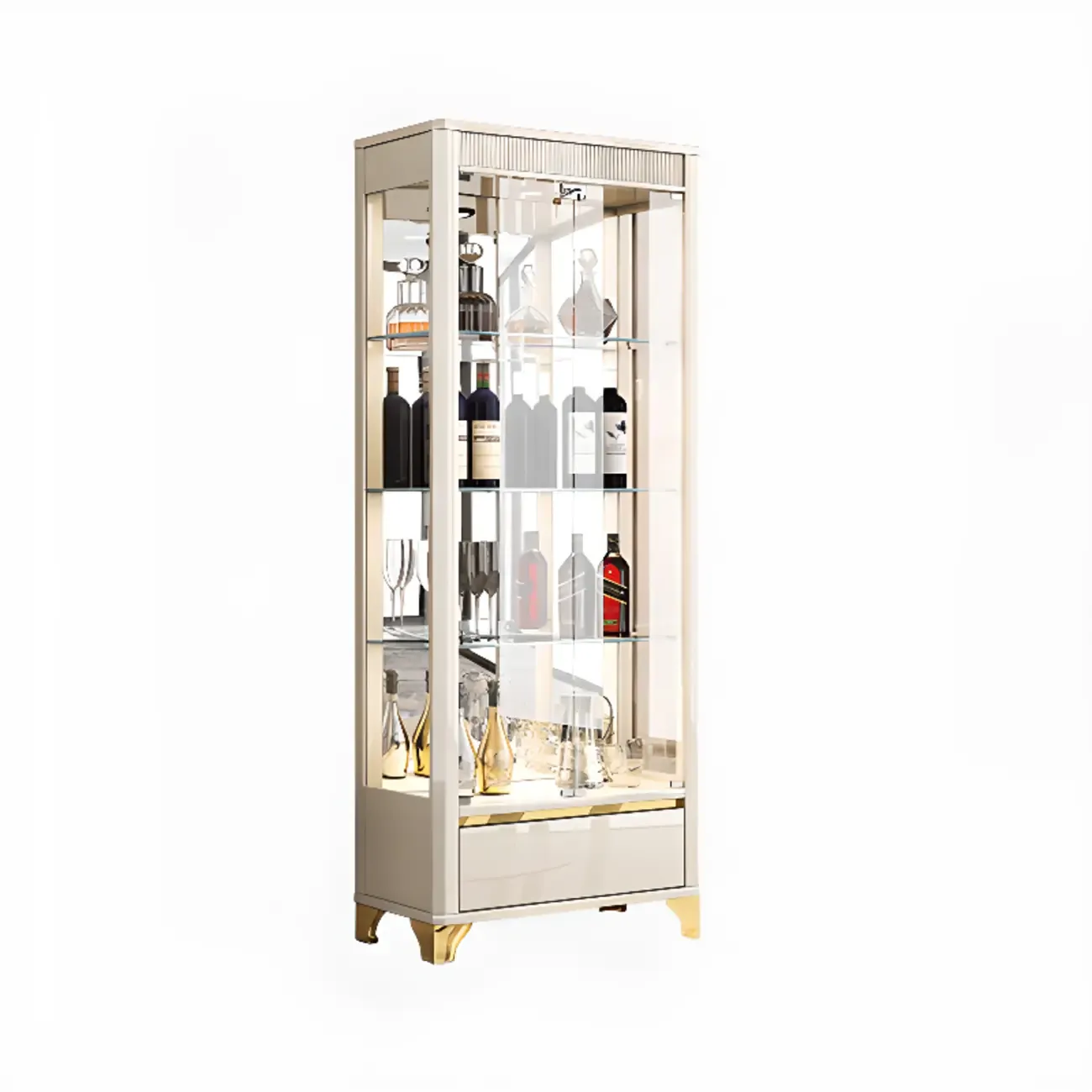 Elegant Black Clear Glass Display Cabinet with Drawers