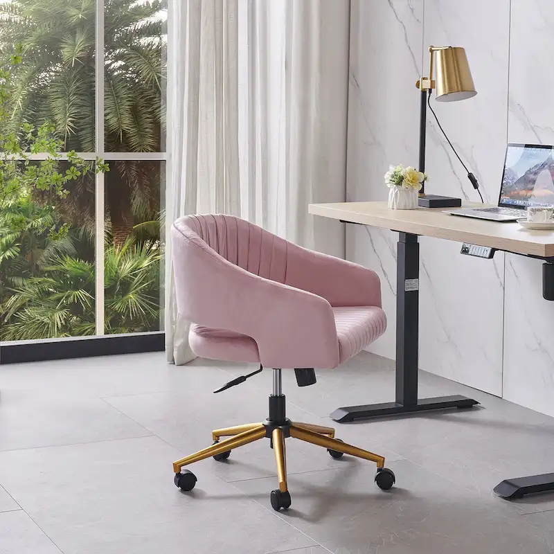 Modern Gold Office Chair Velvet Task Chair Swivel Height Adjustable Computer Chair