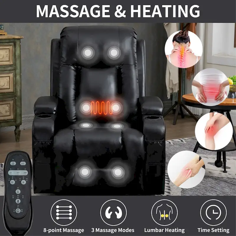 Black Power Lift Recliner with Massage, Heat & Heavy Duty Frame