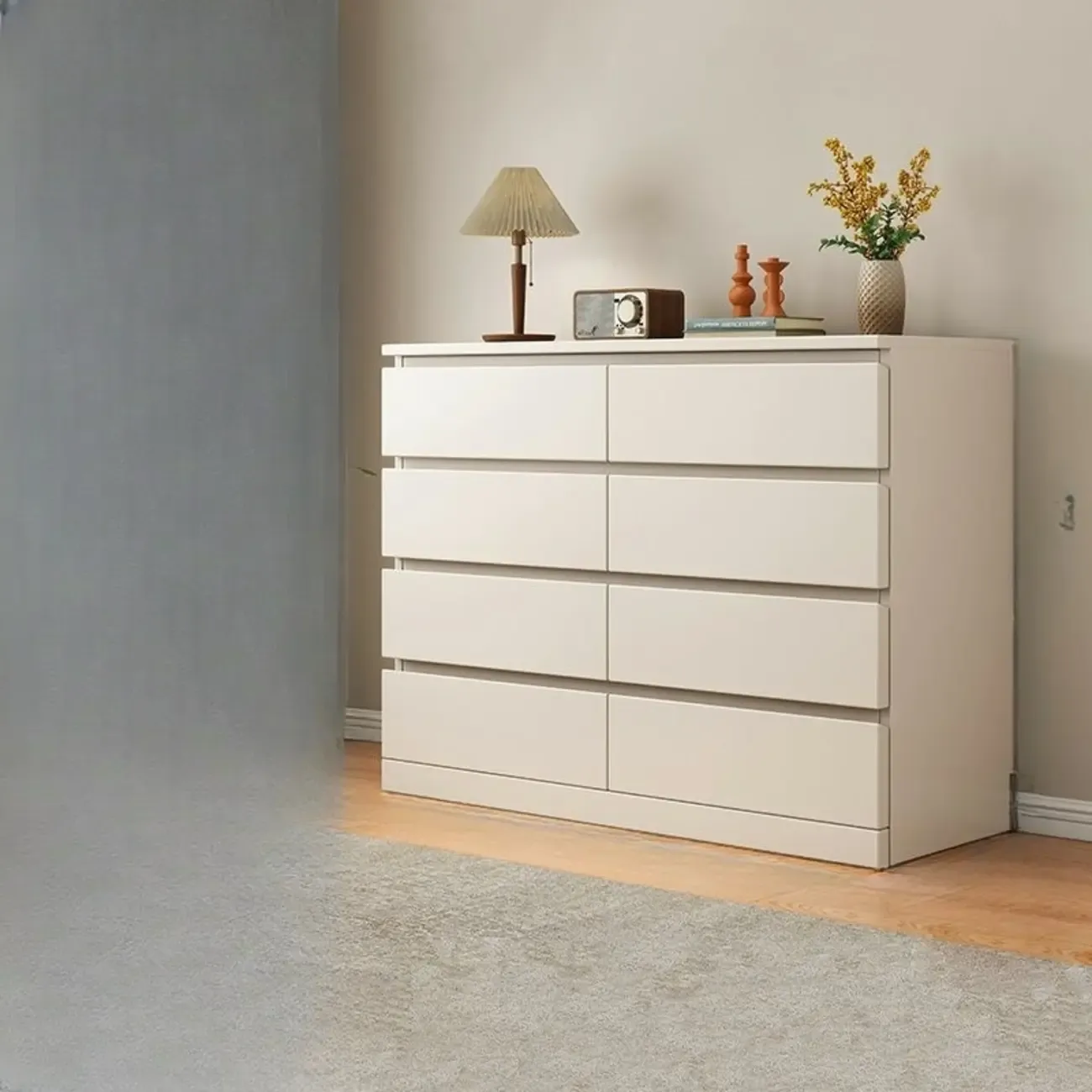 Modern Natural Wood Gloss Surface Dresser with 8-Drawers