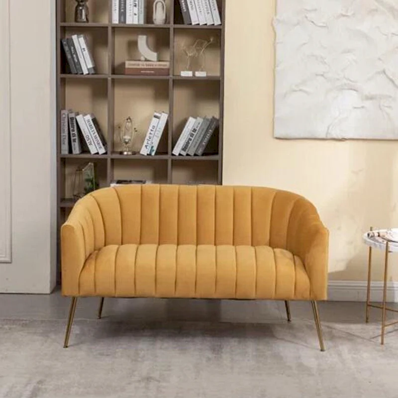 SEYNAR Modern Glam Comfy 50 Metal Legs Curved Sofa 2 Seaters Loveseat with Tufted Back