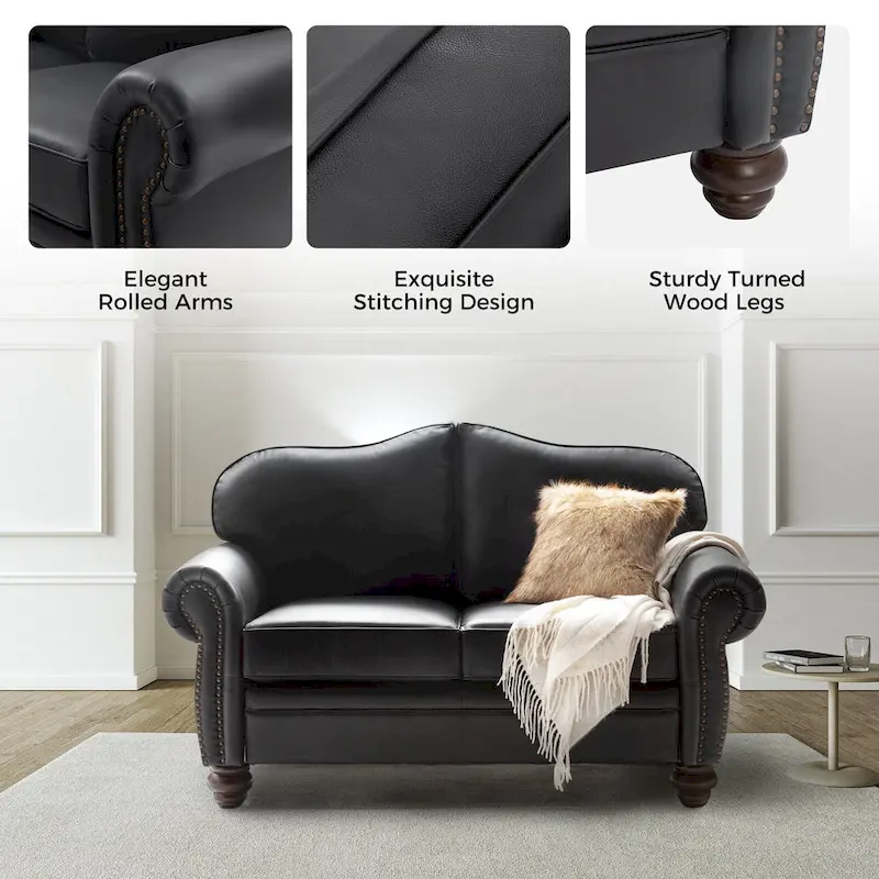 Angel Transitional Genuine Leather Sofa With Tufted Back by HULALA HOME