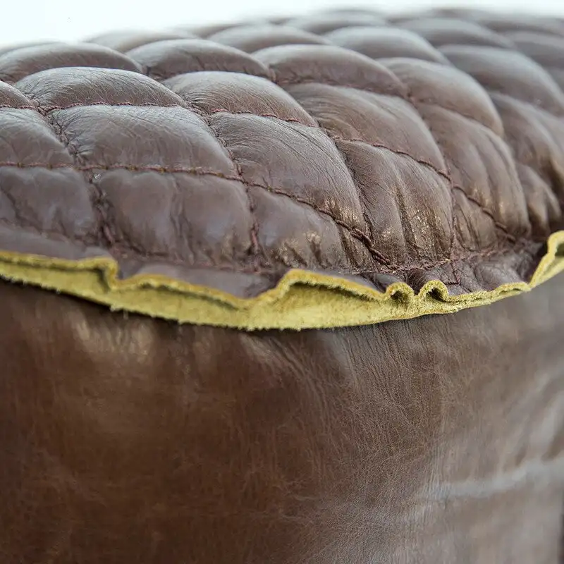 Davita Loft Brown Tufted Leather Accent Chair with Cast Iron Base