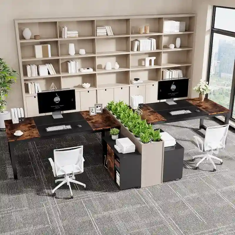 63  L-Shaped Executive Desk with 40  File Drawer Cabinet