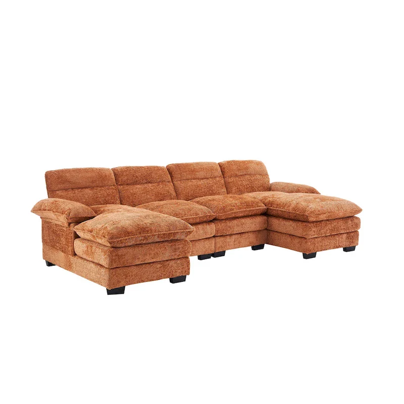 U-shaped profile sofa, including two single seats and two chaise, modular sofa, Chenille sofa