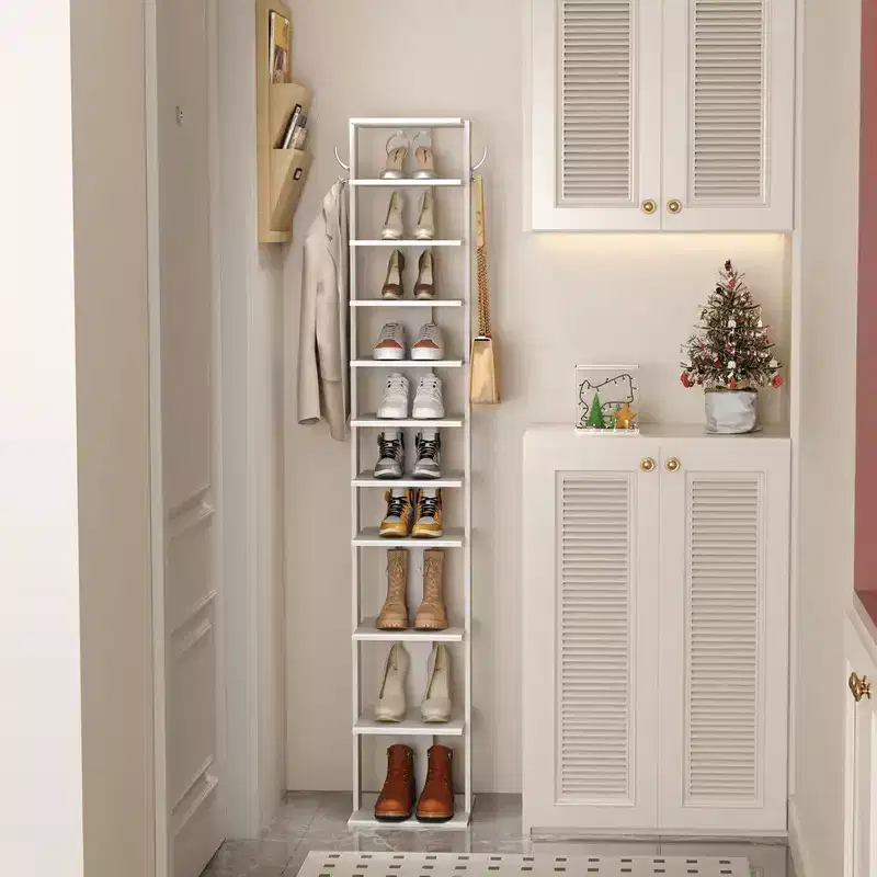 62'' Tall 10-Tier Slim Shoe Rack with Side Hooks for Entryway, Bedroom & Closet, Holds 10-20 Pairs