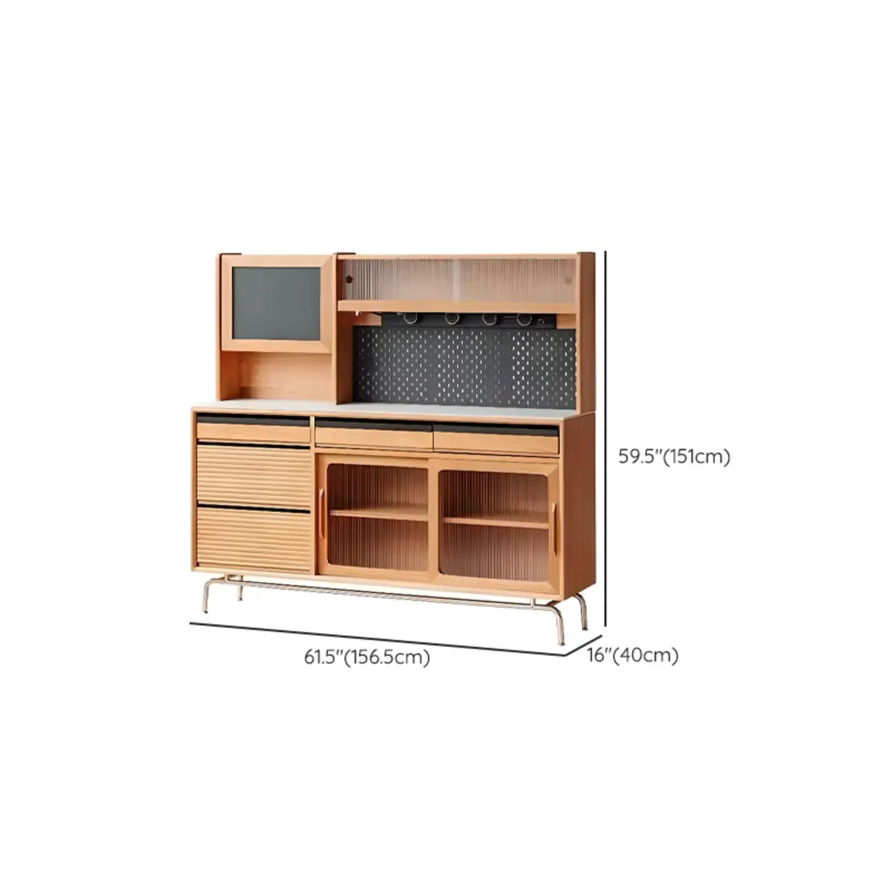 Modern Wood Sideboard with Cabinets and Stone Top