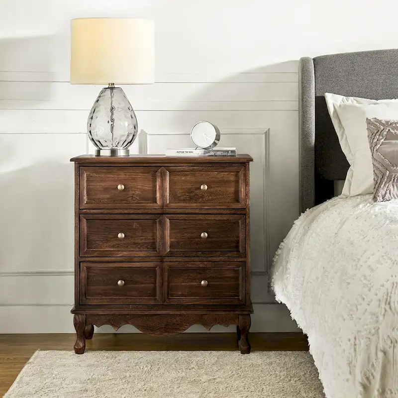 Farmhouse 30Tall Distressed 3-Drawer Nightstand With Solid Wood Legs and Adjustable Feet