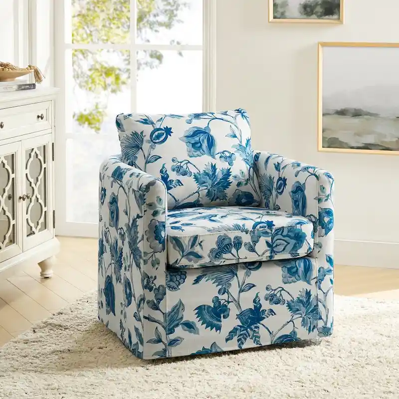 Erkenbald Modern Slipcovered Swivel Chair with Removable Cushion by HULALA HOME