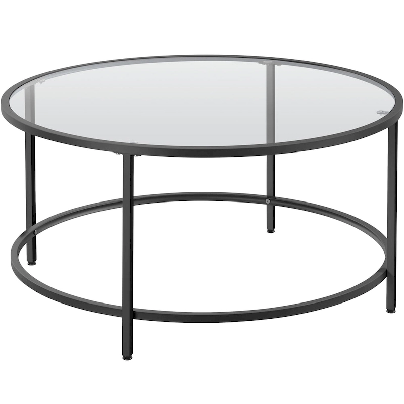 Yaheetech Round Coffee Table Glass-Top Sofa Table for Living Room