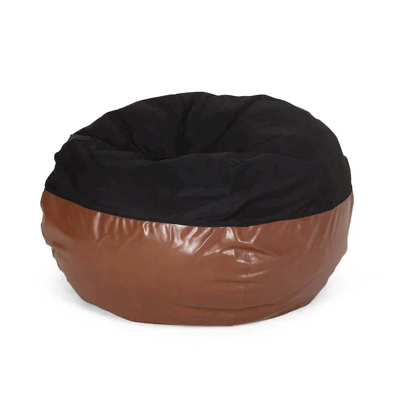 Ohnstad Modern 5 Foot Two Toned Fabric and Faux Leather Bean Bag by Christopher Knight Home