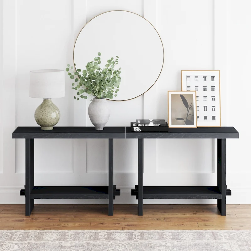 Nathan James Virgo Farmhouse 2-Tier Console Table in Wire-Brushed Wood Finish