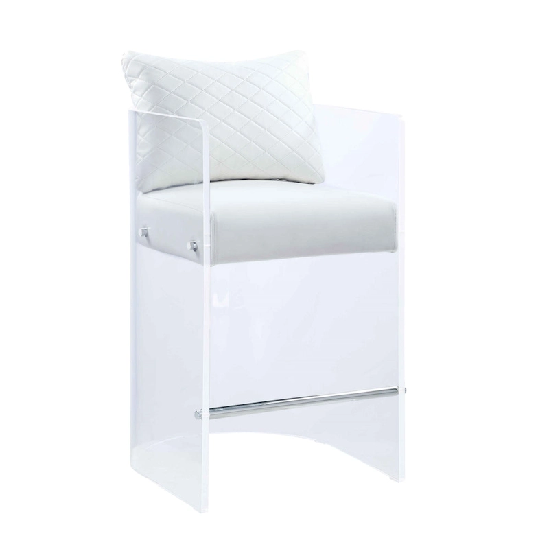 Somette Acrylic Counter Height Stool with Plush White Upholstery - N/A