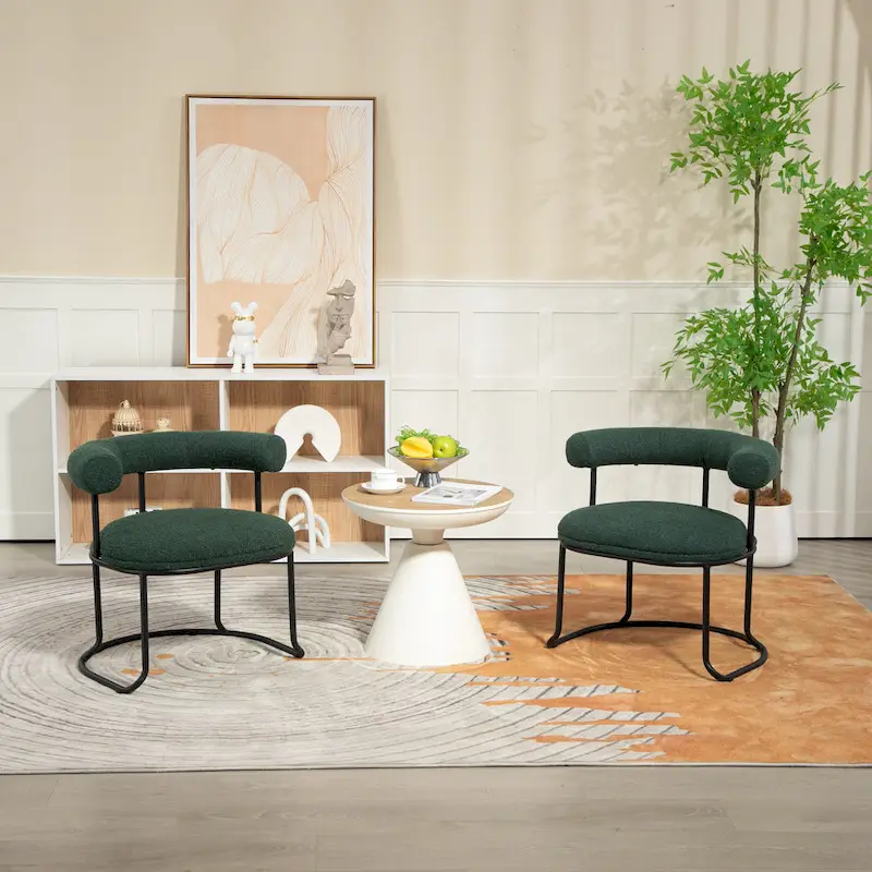 Mid-Century Modern Boucle Dining Chairs Set of 2