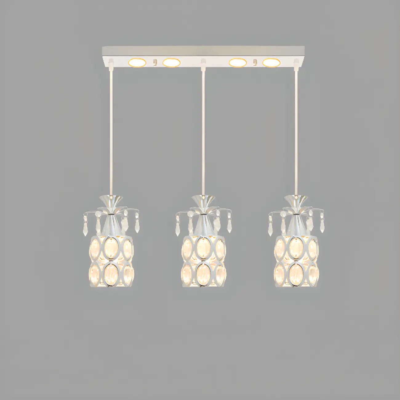 Elegant Cylinder Crystal Kitchen Island Pendant Light with Spotlight