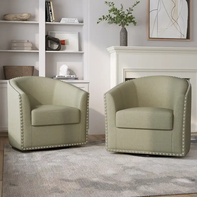 Nailhead Trim Upholstered Swivel Accent Chairs Set of 2