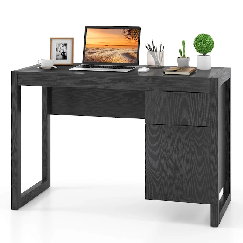 Costway Computer Desk with Storage Cabinet Pull-out Drawer Stable
