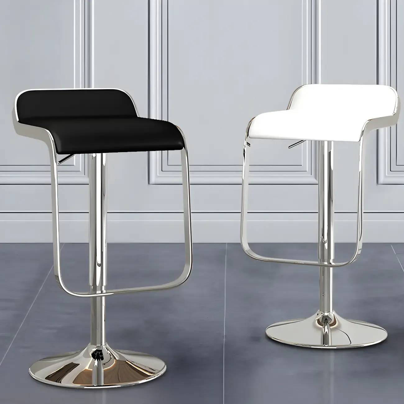 Leather Low Back Metal Adjustable Swivel Bar Stools