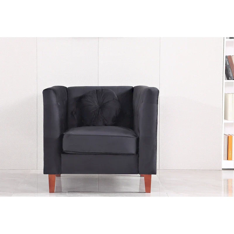 US PRIDE FURNITURE Velvet Classic Chesterfield Chair with Wood legs