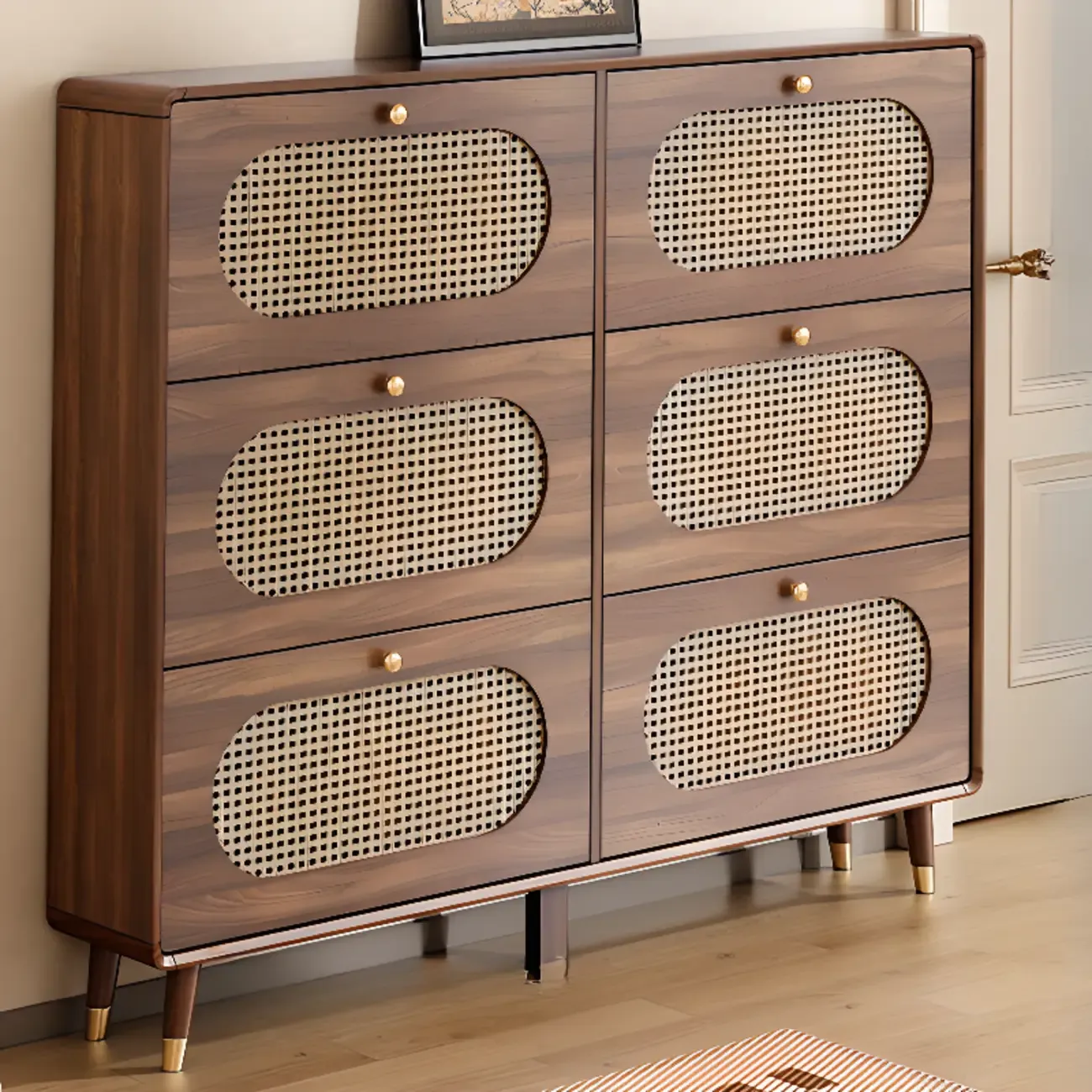 Bohemian Slim Brown Drop-Front Wood Shoe Cabinet