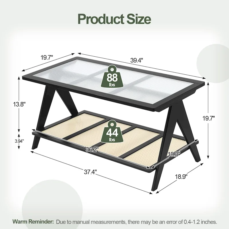 Bamboo Glass Top Side Table Accent End Table with Magazine Rack