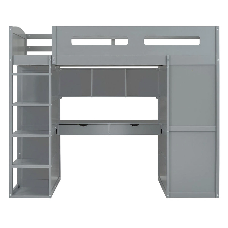 Merax Loft Bed with Desk, Wardrobes, 4 Drawers and 4 Shelves