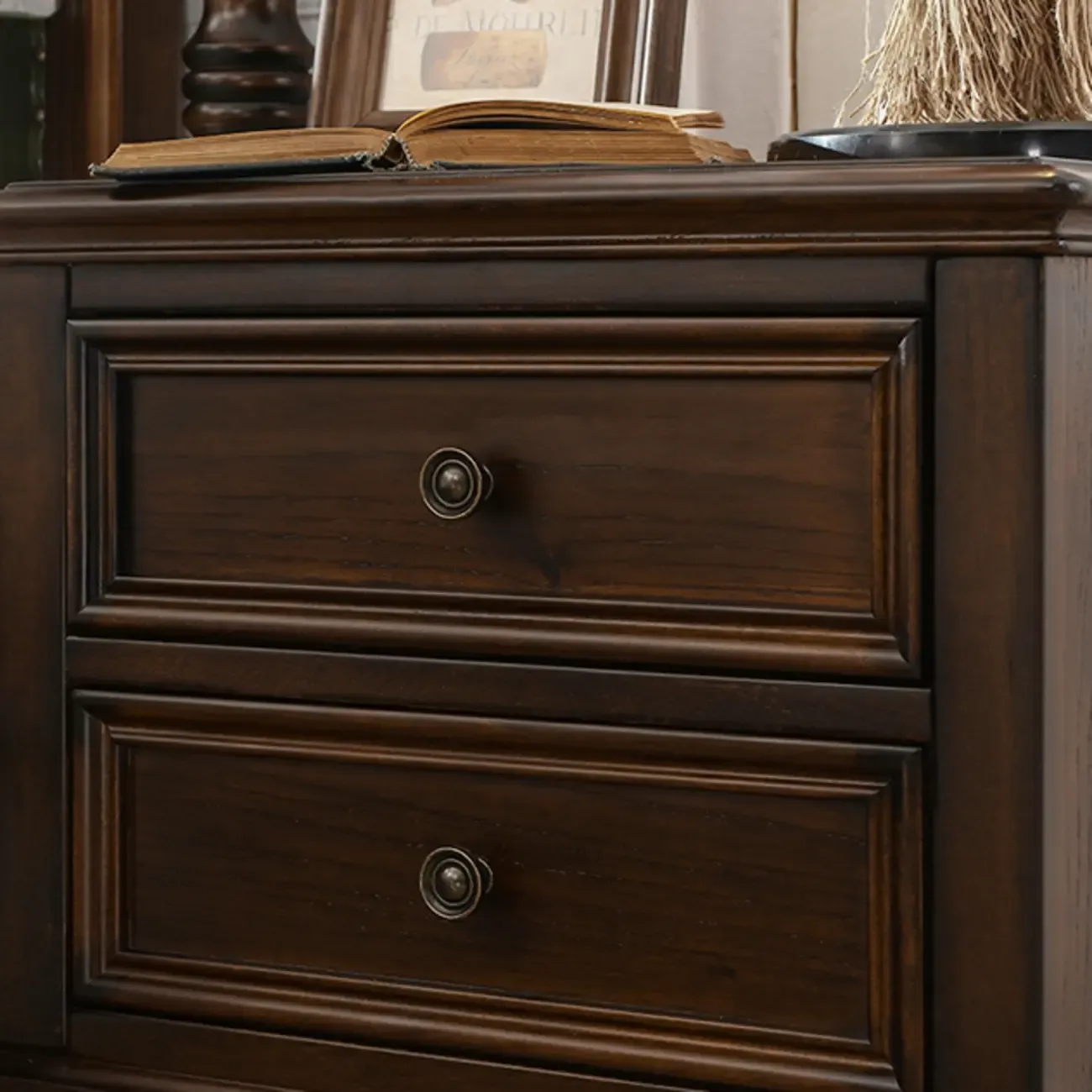 Classic Brown Espresso Wood 2-Drawer Standard Nightstand