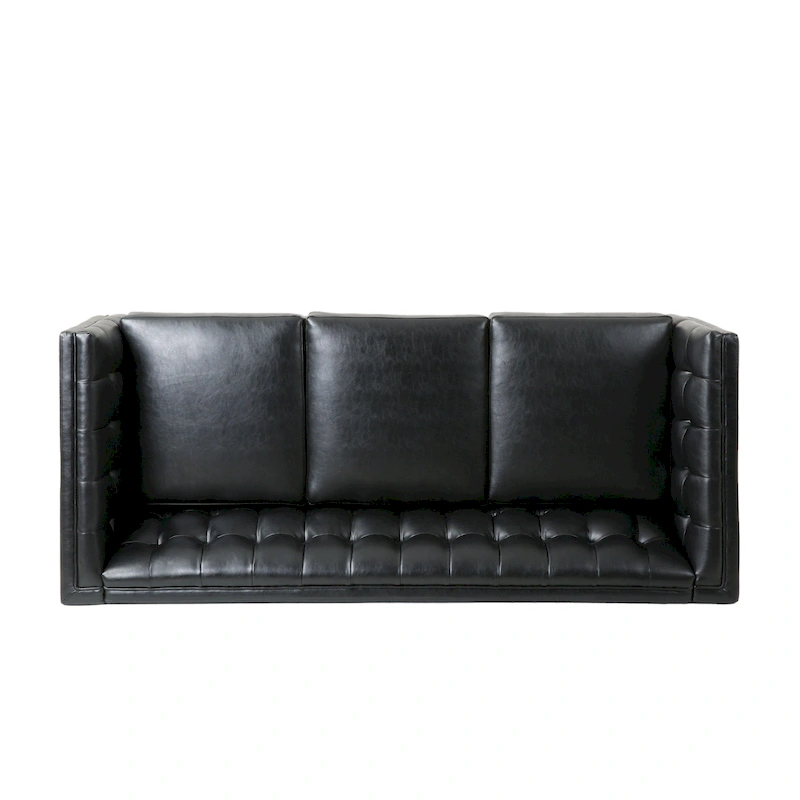 Pondway Faux Leather Tufted 3 Seater Sofa by Christopher Knight Home