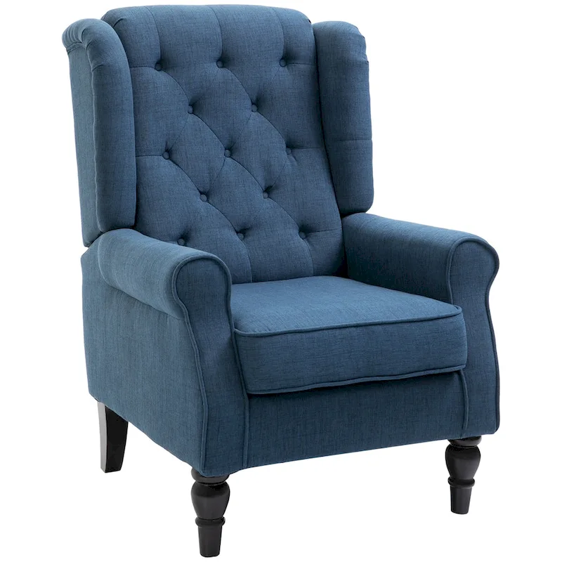 Button-Tufted Accent Chair with High Wingback, Rounded Cushioned Armrests and Thick Padded Seat, Blue