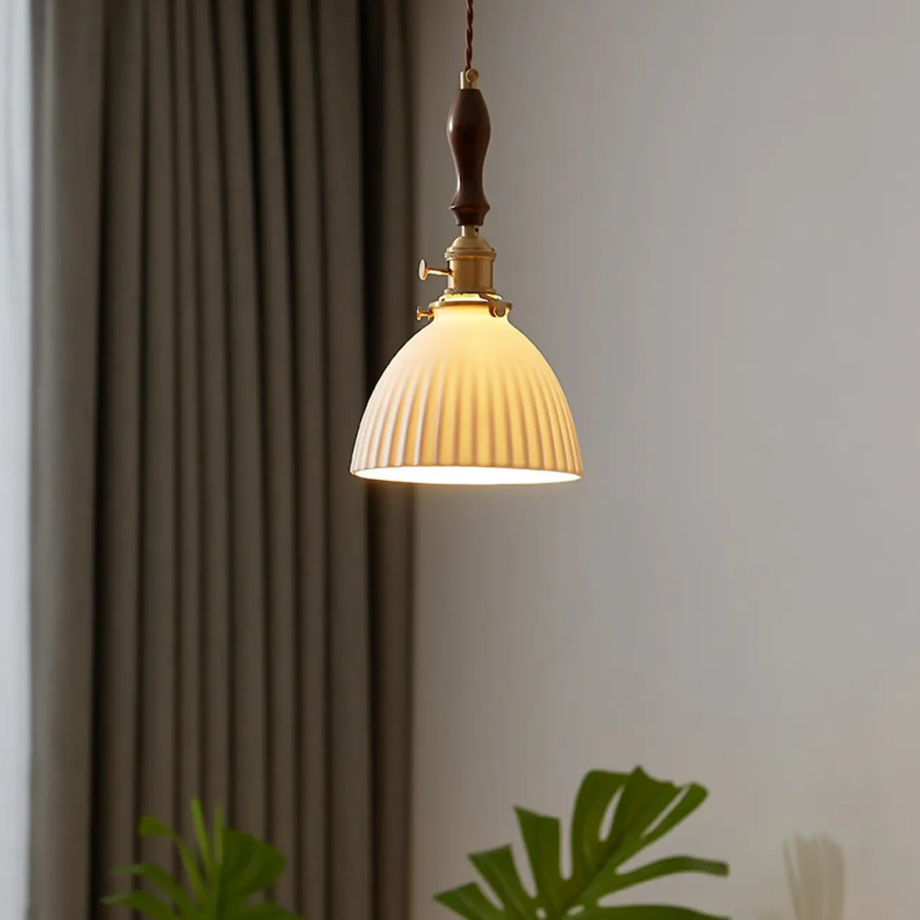 Classic White Brass Ceramic Dome Pendant Light