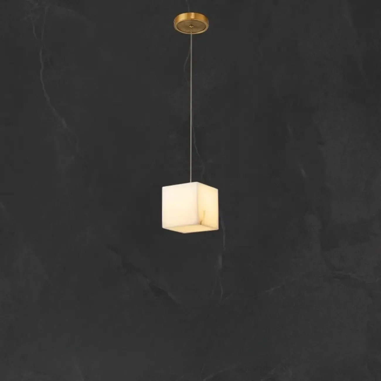 1-Light Gold Stone Square Hanging Pendant Light