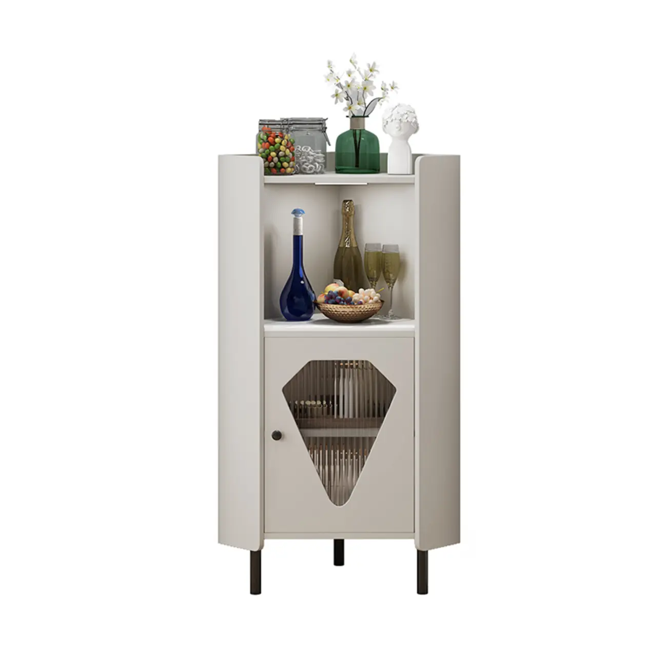 Freestanding Wooden Corner Cabinet with Metal Foot & Light
