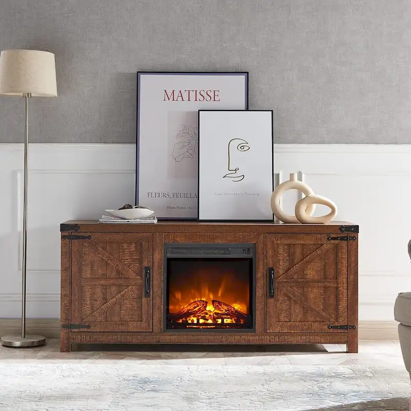 Farmhouse Fireplace TV Stand, Rustic Entertainment Center