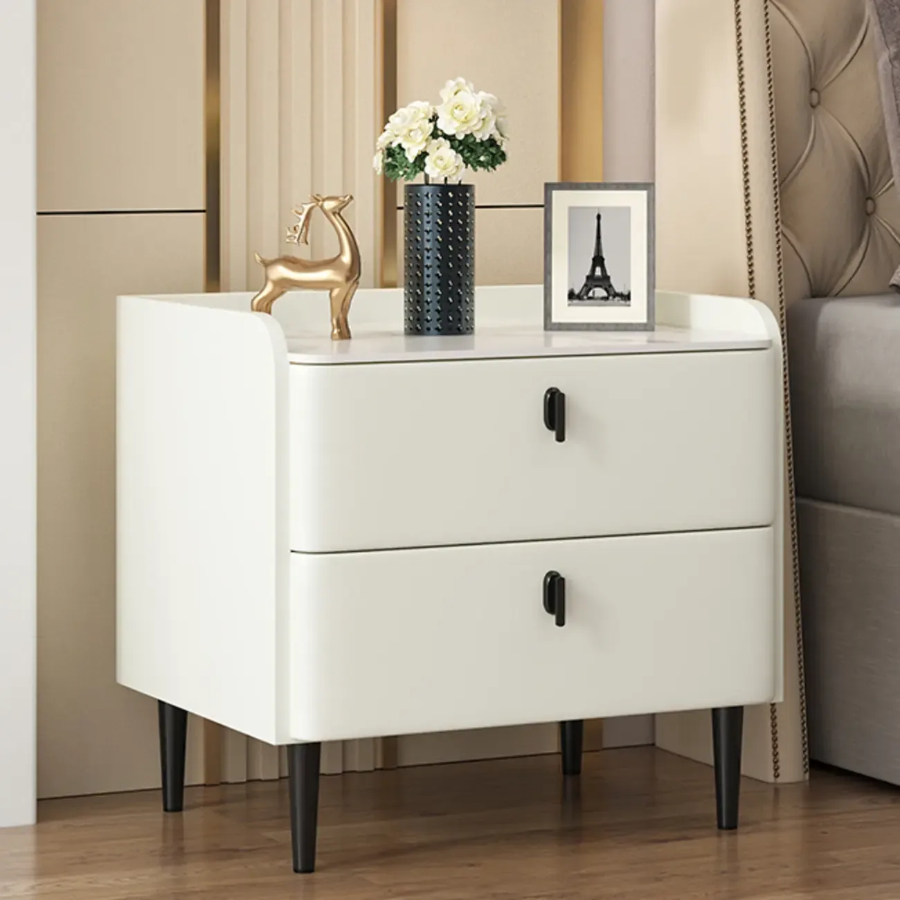 Trendy Stone Leather Gold Accents 2-Drawer Nightstand