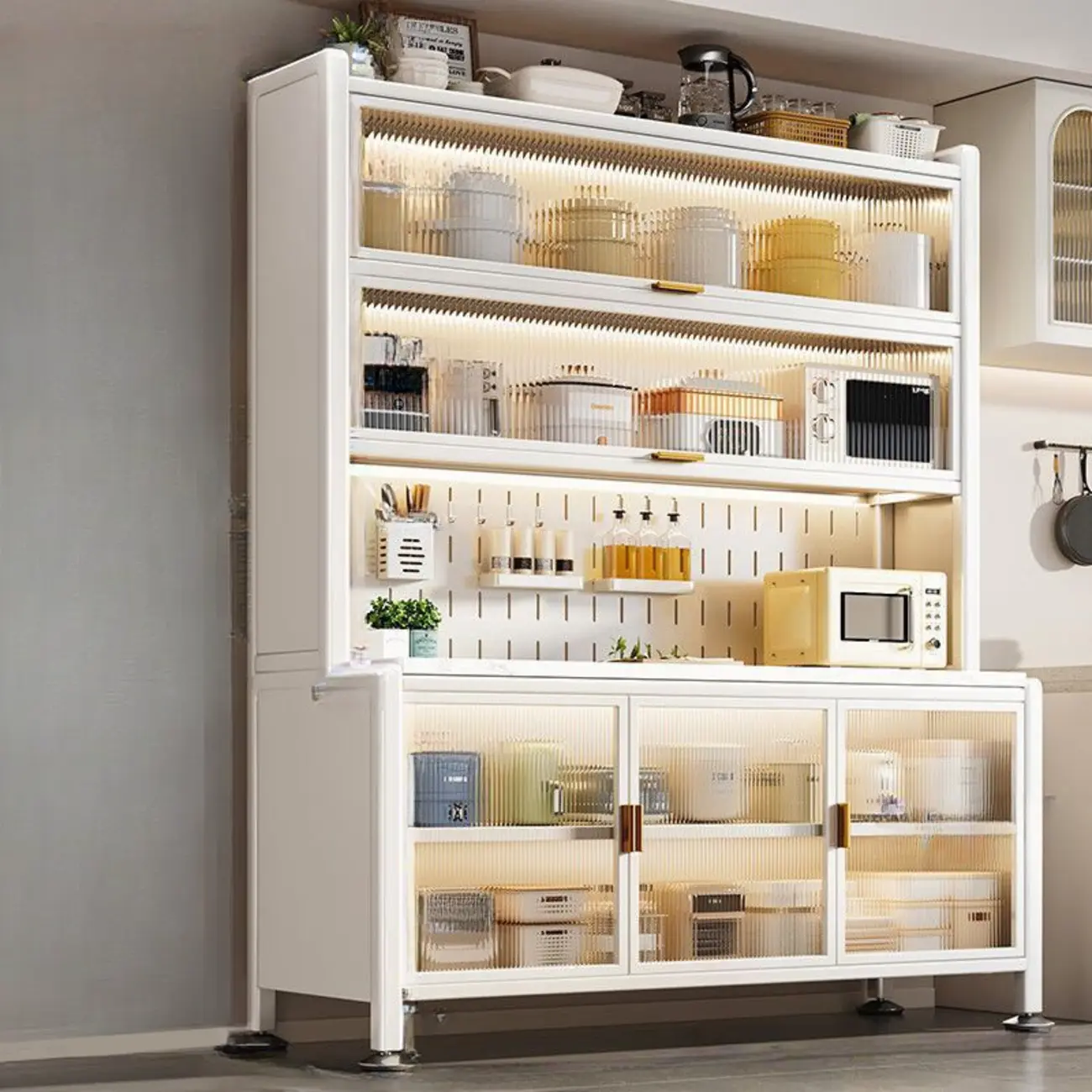 Modern Metal Buffet with Stone Countertop Narrow Design